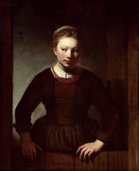 Samuel Van Hoogstraten : Woman at a dutch door
